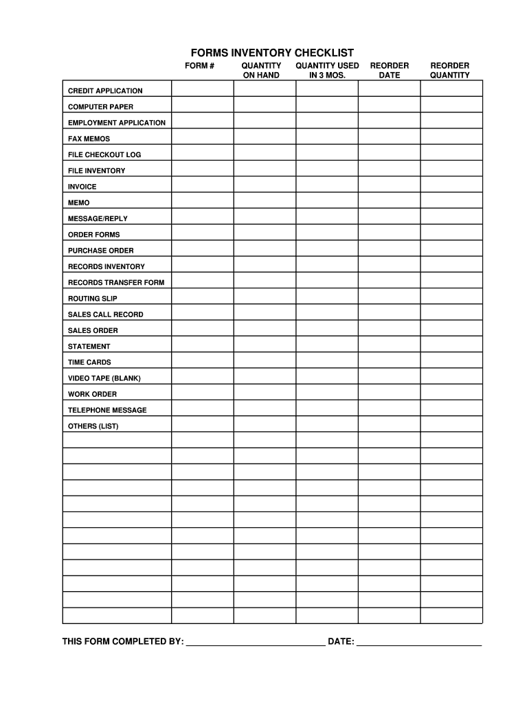 Printable Inventory Sheet PDF  Form