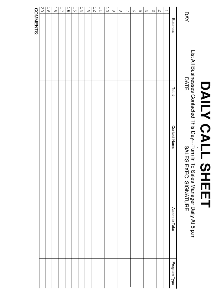 Daily Sales Call Sheet Template from www.signnow.com