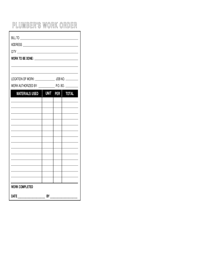 Plumbing Work Order Template  Form