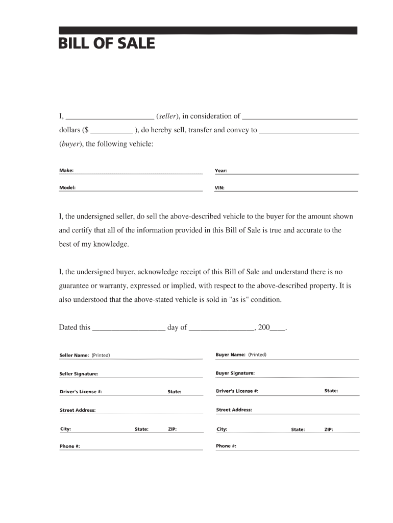 Bill Of Sale Template - Fill Out and Sign Printable PDF Template Intended For Vehicle Bill Of Sale Template Word