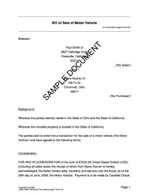 Bill of Sale Template Form