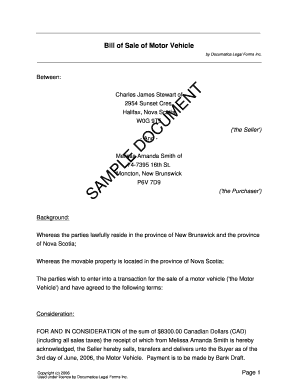 Dmv Bill of Sale Form