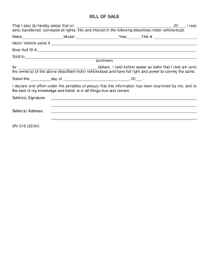 Blank Bill of Sale  Form