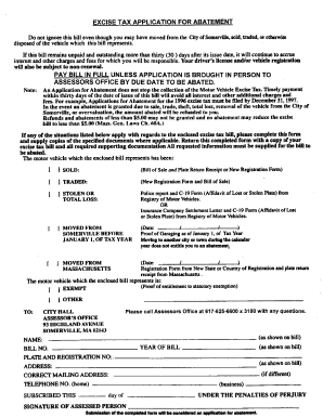 EXCISE TAX APPLICATION for ABATEMENT Somervillema  Form