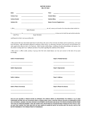 Motor Vehicle Bill Of Sale Form Fill Out And Sign Printable Pdf Template Signnow