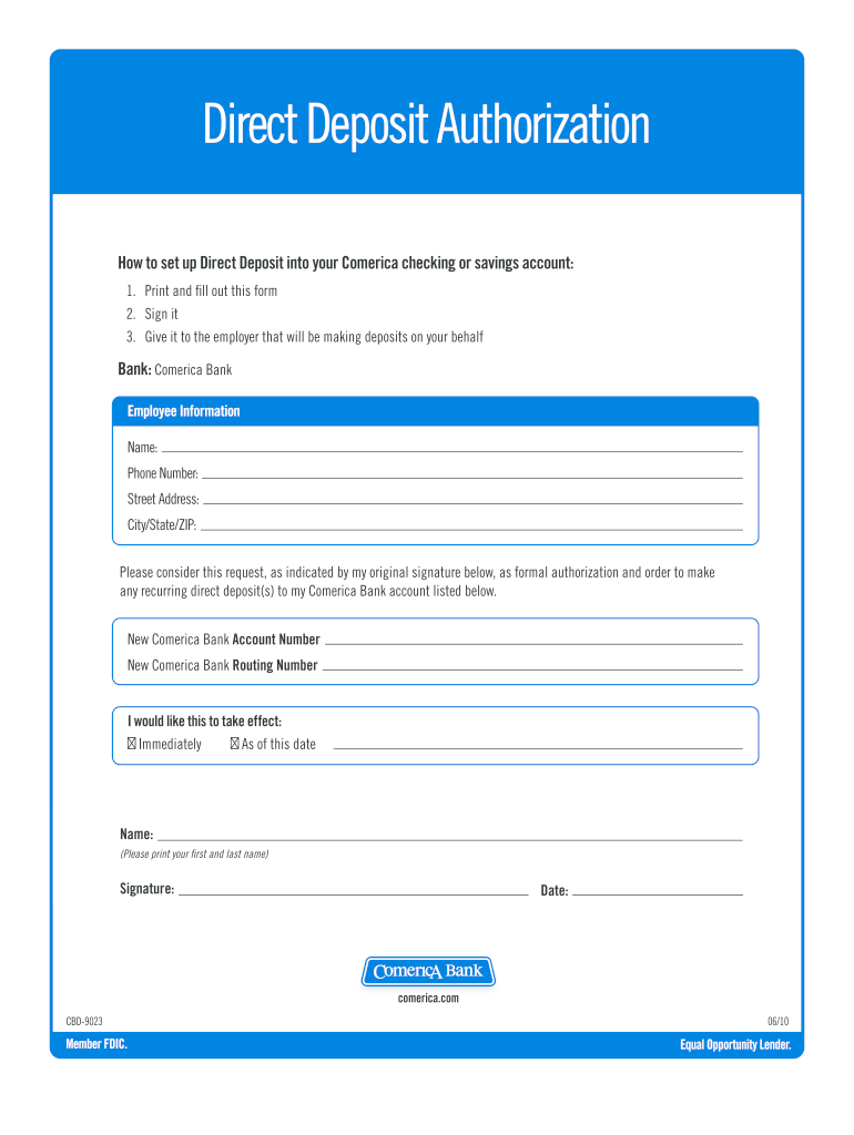  Direct Deposit Form Comerica Bank 2010-2024