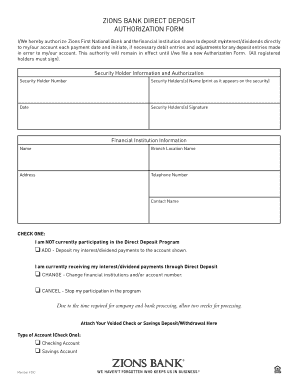 Zions Bank Direct Deposit Time  Form