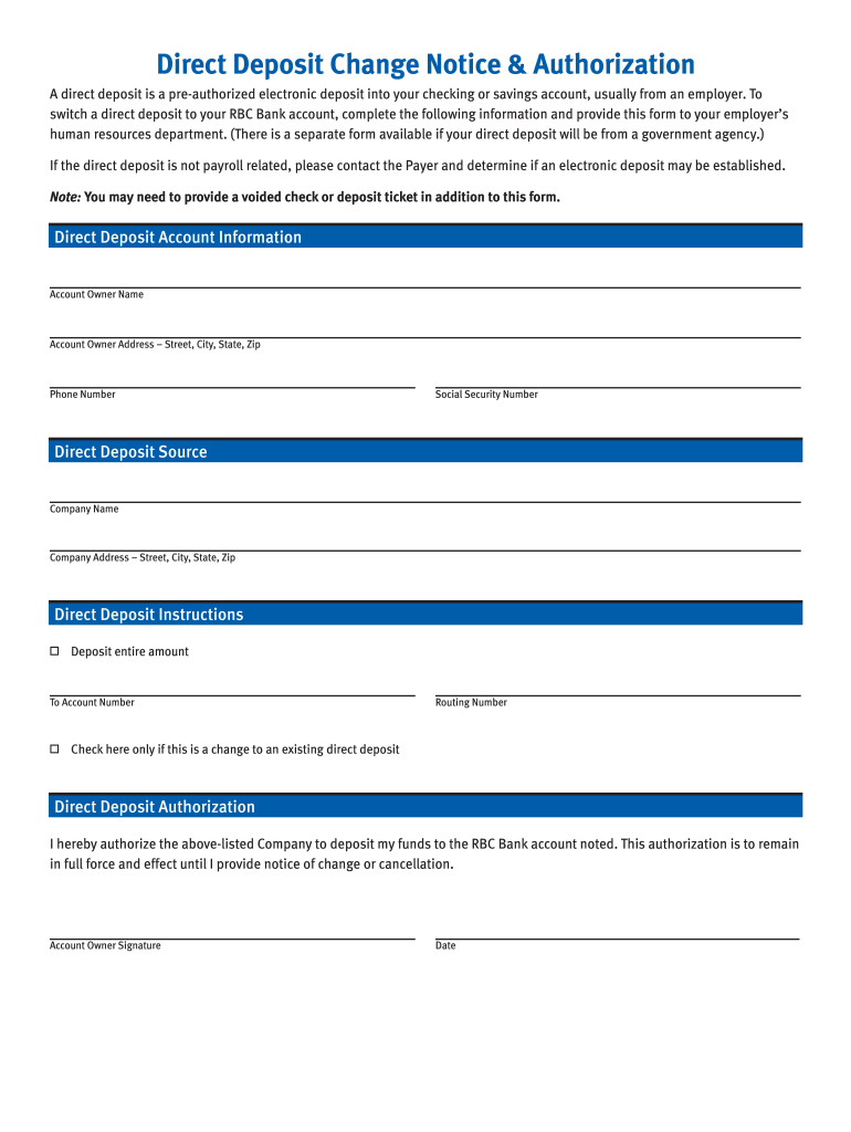 Rbc Direct Deposit Form Fill Out And Sign Printable Pdf Template