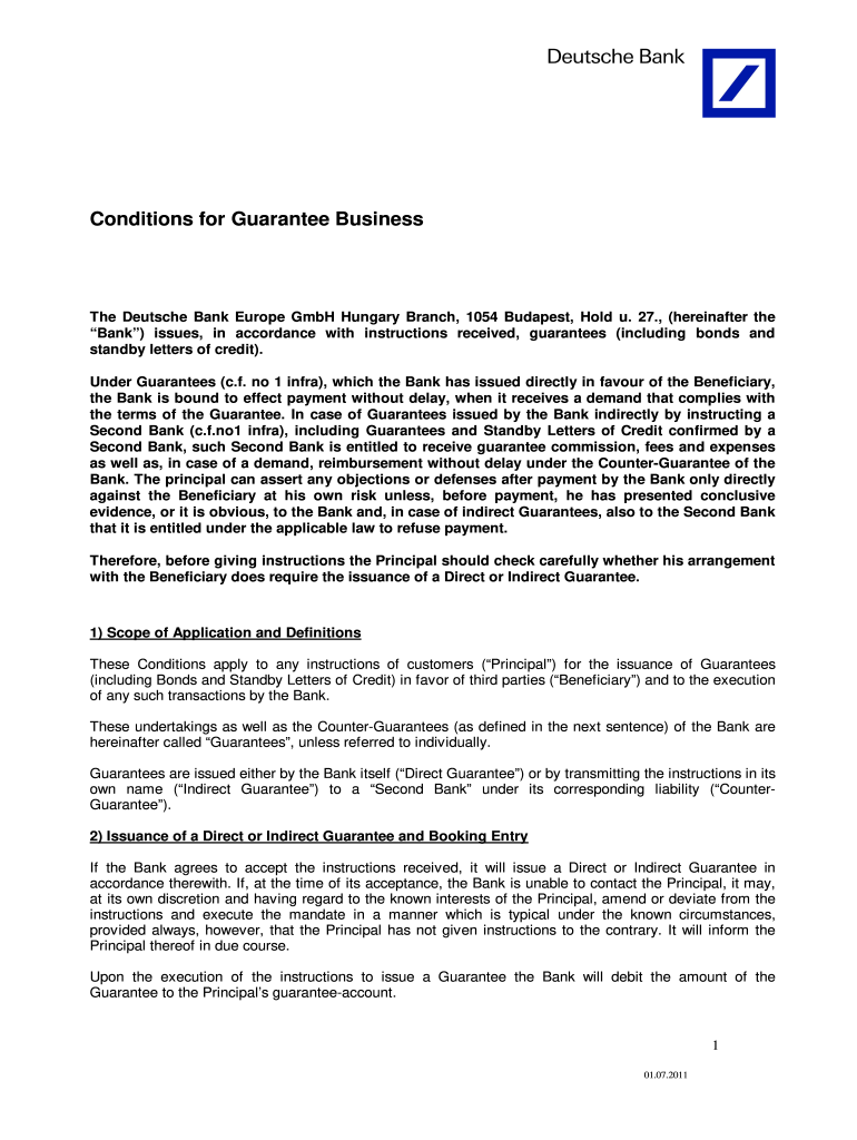  Bonds Und Standby Letters of Credit Conditions for Guarantee Form 2011-2024