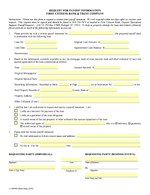 First Citizens Bank Payoff Request  Form