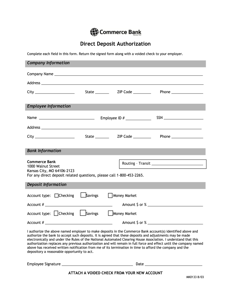 Commerce Bank Direct Deposit  Form