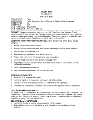 Teller Job Description  Form