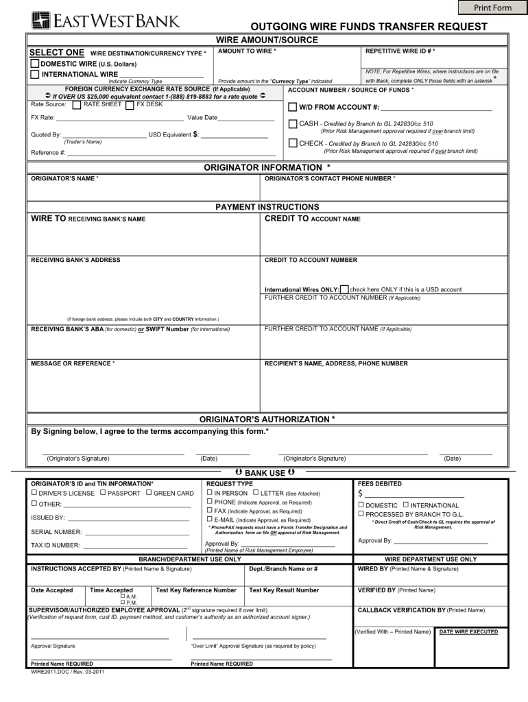 Get and Sign Wire Request Form 2011