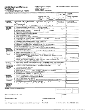 Fha 203k Worksheet Fillable  Form