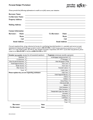 Fillable Monthly Budget Worksheet  Form