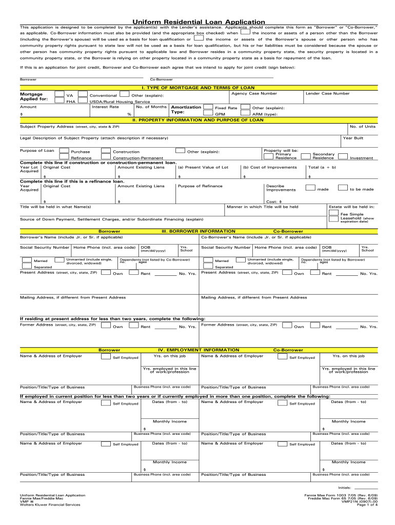  Fannie Mae 1003 Printable 2009-2024