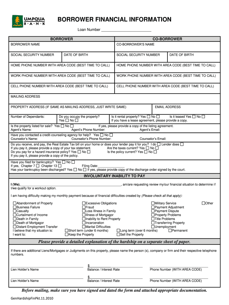  Umpqua Mortgage Hardship Form 2010-2024