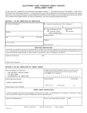 Direct Deposit Slip Golden 1  Form