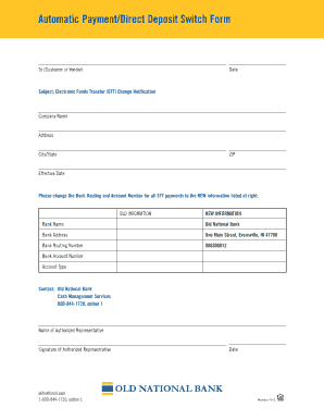 Old National Bank Deposit Slip  Form