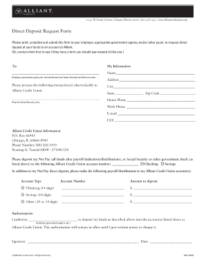 Alliant Credit Union Direct Deposit Form