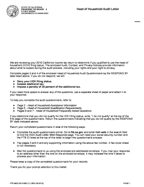 Ftb Head of Household Audit Letter  Form