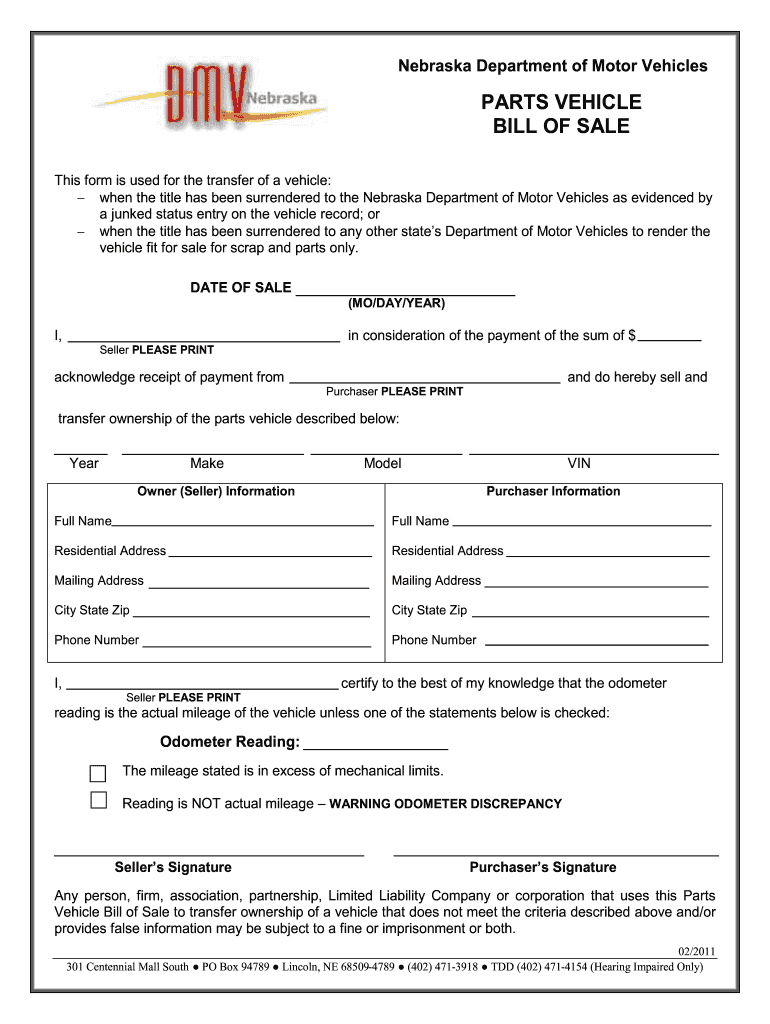  Nebraska Dmv Bill of Sale Form 2014