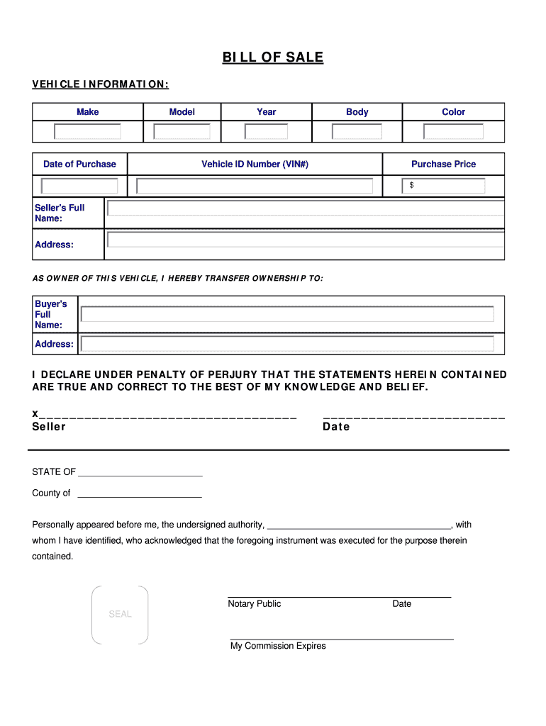 Tennessee Bill of Sale  Form