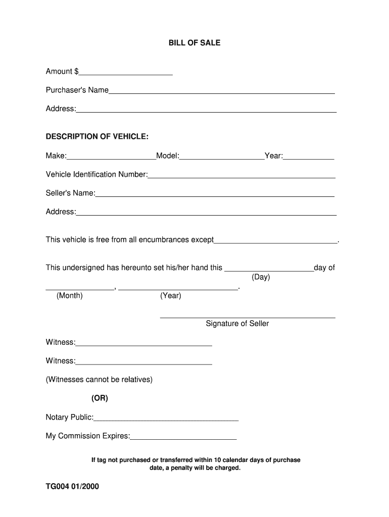 Blank Bill of Sale  Form