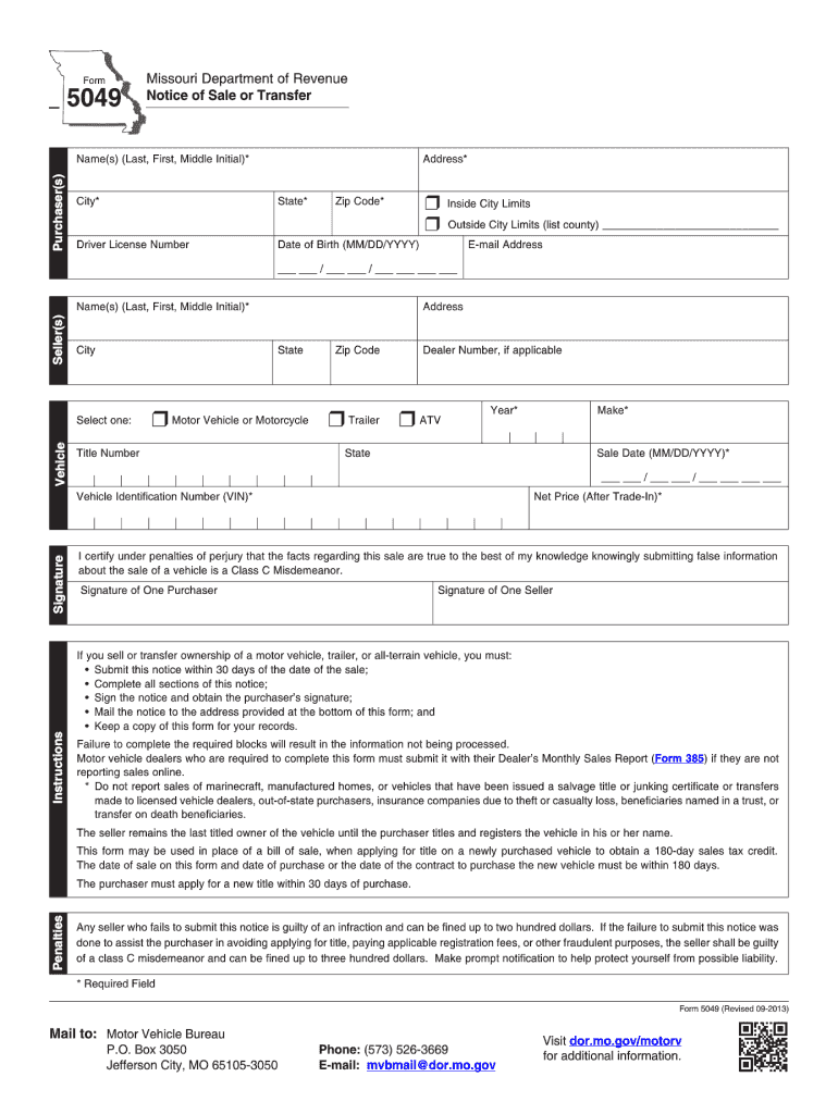  Missouri Dmv Jefferson City Missouri Form 2018-2024