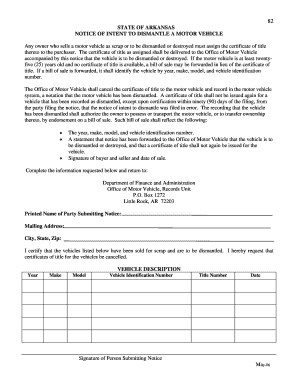 Arkansas Notice Vehicle  Form