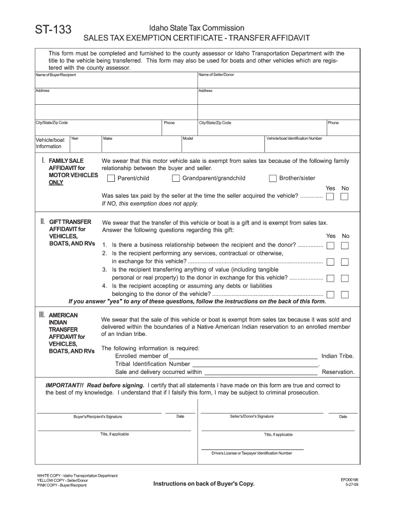  Idaho Sales Tax Exemption Form St 104 2009