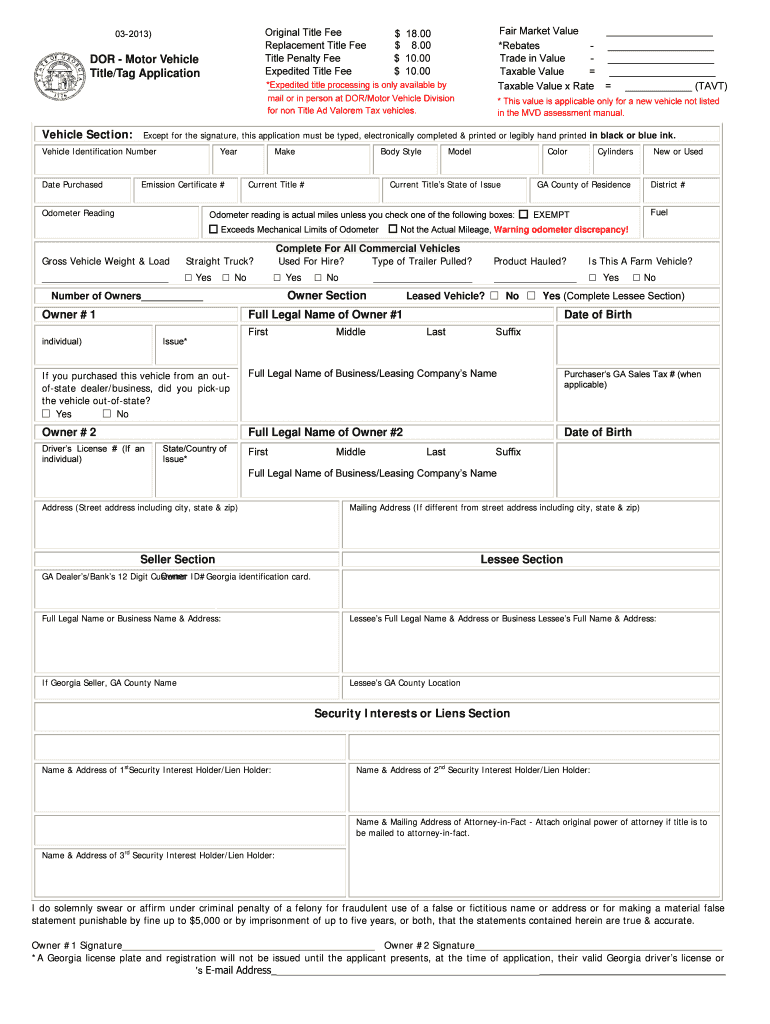  Georgia Mv 1 Form Instructions 2013