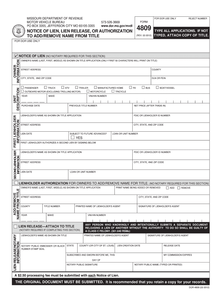  Missouri Lien Forms 2012