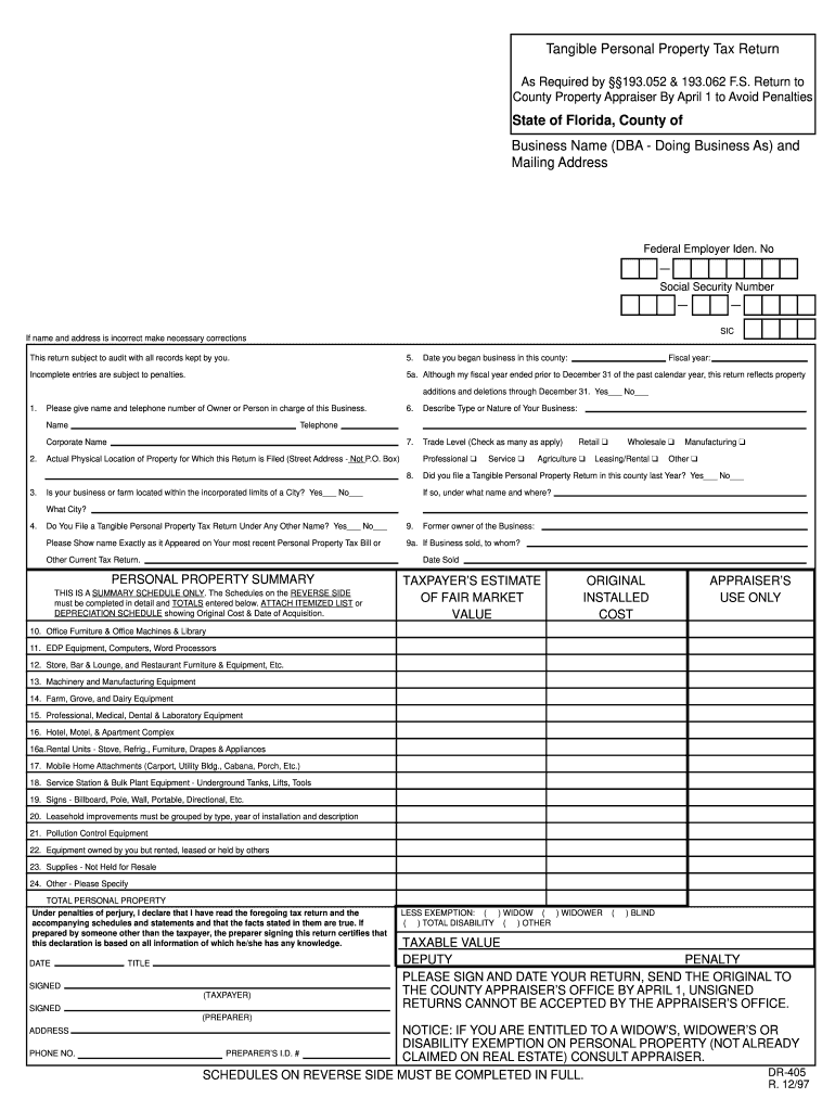  Tangible Personal Property Tax Return R 1211 Confidential Miami Form 2018