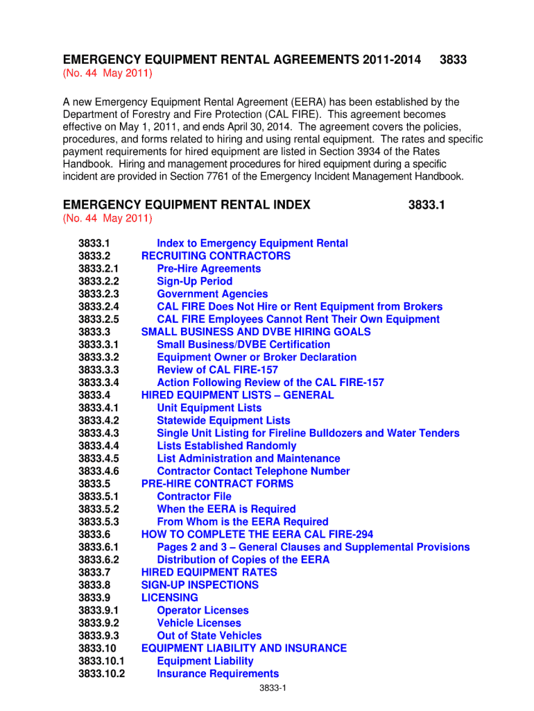 Cal Fire Hired Equipment Rates  Form