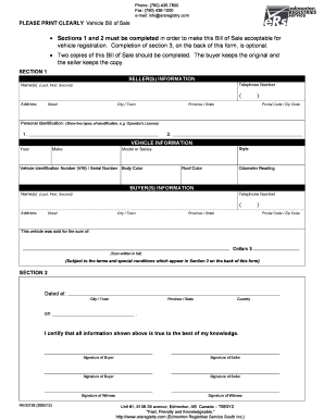 Alberta Auto Bill of Sale  Form