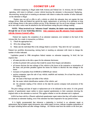 Odometer Tampering is Illegal under Both Arizona and Federal Law  Form