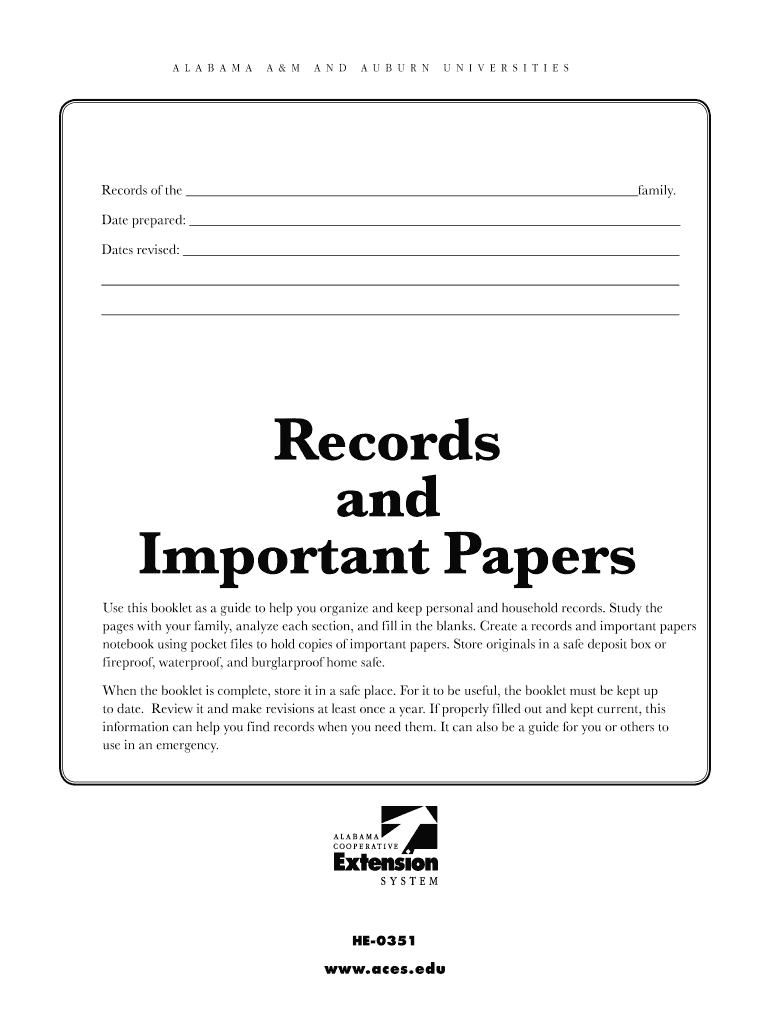 Records and Important Papers Aces  Form