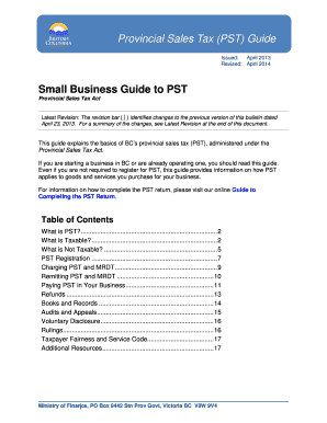 Small Business Guide to Provincial Sales Tax PST Rev Gov Bc  Form