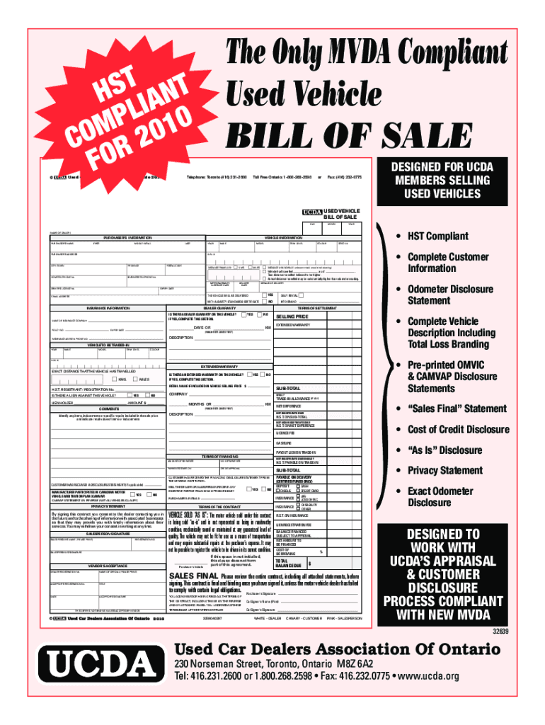 Get and Sign Ucda Bill of Sale PDF 2010-2022 Form