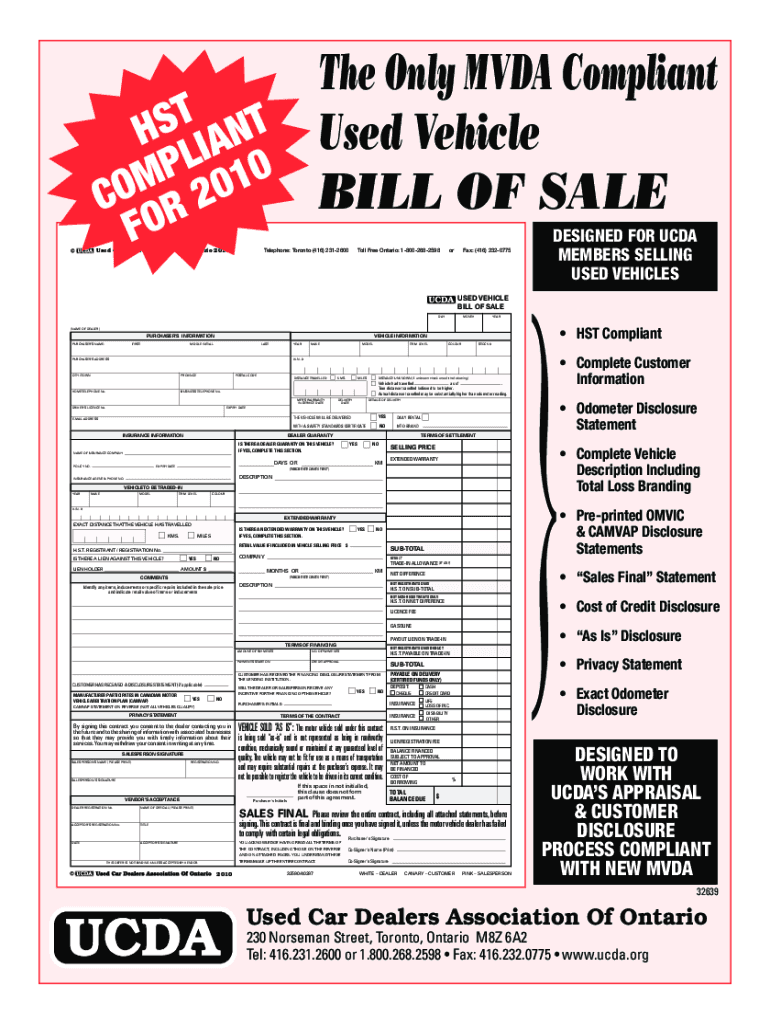  Ucda Bill of Sale PDF 2010-2024