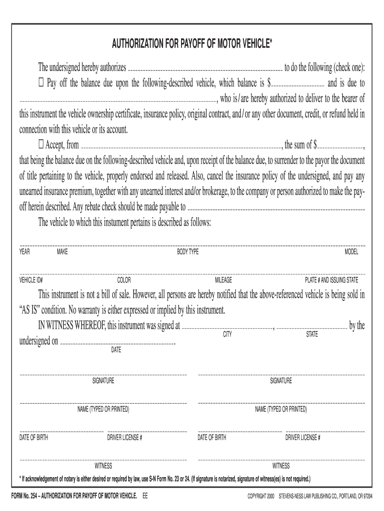 Authorization for Payoff Form California