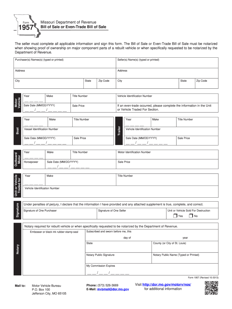  Missouri Bill of Sale 1957 2010