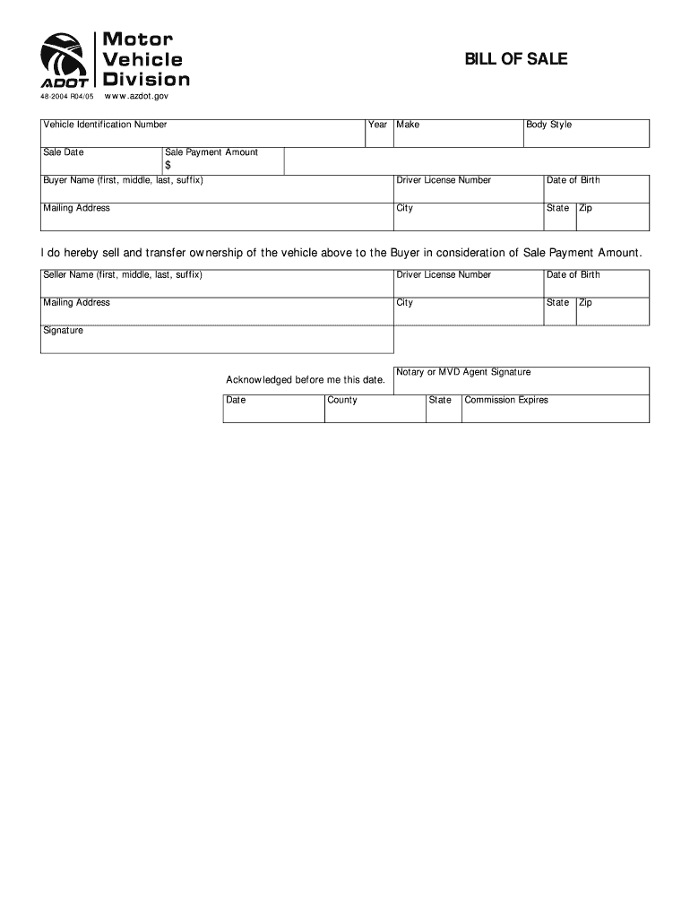 Vehicle Bill of Sale with Notary PDF  Form