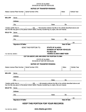 Alaska Dmv Vehicle Bill of Sale Form