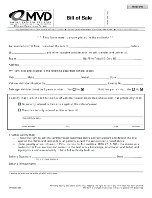 Montana Bill of Sale  Form