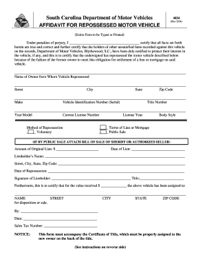 Mississippi Repo Affidavit  Form