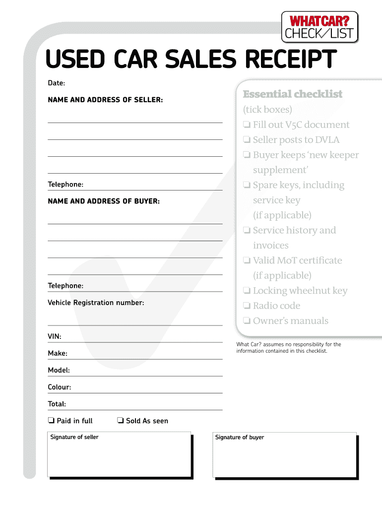 Car Sale Receipt  Form