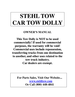 Stehl Tow Dolly Parts  Form