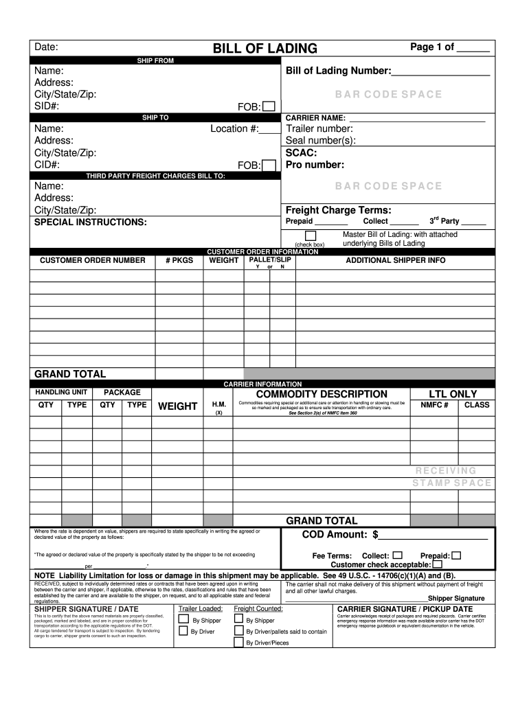 Get and Sign Bill of Lading Form